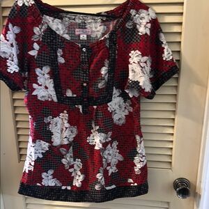 Koi Red and Black floral and patterned Nurses uniform